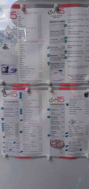 Menu (November 2024) at Cafe 115 in Fort William