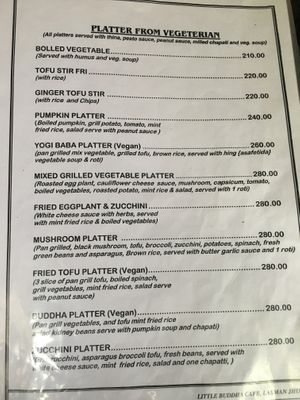 Menu  at Little Buddha in Rishikesh