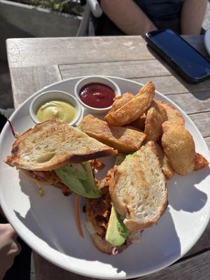 Pulled bbq jackfruit toastie with wedges   at Blended in Cape Town