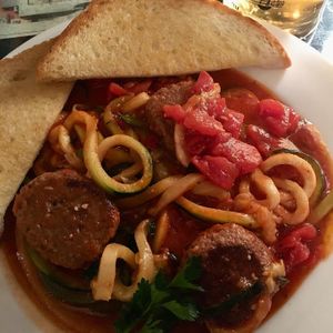 Zoodles and impossible meatballs with house mane marinara. Tasted like a warm hug   at Little City Grille in Boulder City