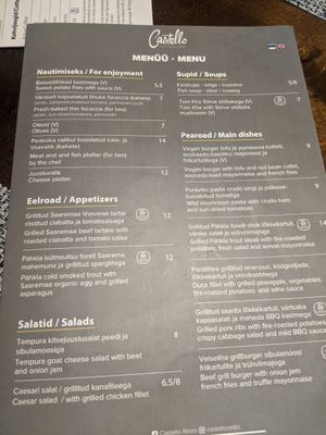 Menu at Castello Pizzeria in Kuressaare
