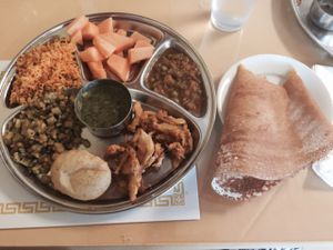 my very hearty vegan meal from the buffet! at Udipi Cafe in Richardson