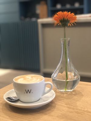 Coffee whit oat milk  at Petit by Sam in Amsterdam