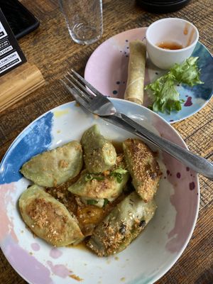 2 spring rolls and vegan dumplings  at Joe Dumpling in Adelaide