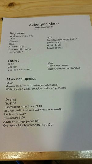 Menu at Aubergine in Cardiff