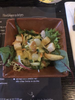 Side salad with croutons and a mustard dill dressing at 't Zusje in Bergen Op Zoom