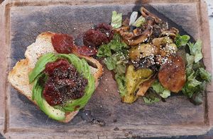 Avo toast at Painapol in Holbox