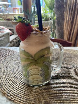 Shake in a jar with chia seeds  at Painapol in Holbox