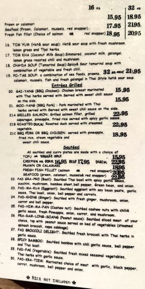 Menu  at Chada Thai in Chico