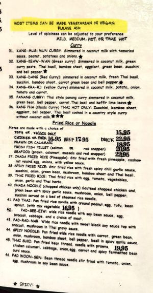 Menu  at Chada Thai in Chico