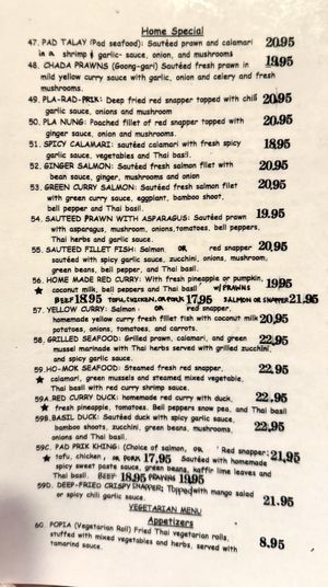 Vegetarian menu begins on bottom  at Chada Thai in Chico