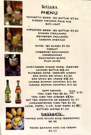 Drink and dessert menu  at Chada Thai in Chico