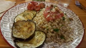 Organic baked veggies work rosemary and pearled barley at Vita Organica Slow Food & Liv (-ing) in Busturia