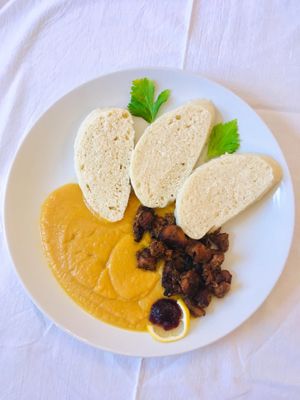 Czech "Svíčková" sauce with dumplings at Pilgrim in Brno