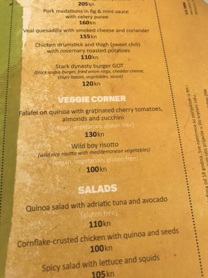 Menu  at Lacroma in Dubrovnik