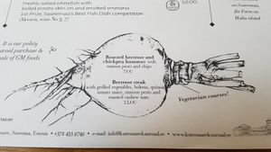 Vegetarian menu (vegans, ask without the pesto that contains parmesan) at Ku-Kuu in Kuressaare