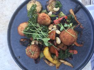 Veganized mushroom - veggie krokets with vegetables  at Ku-Kuu in Kuressaare
