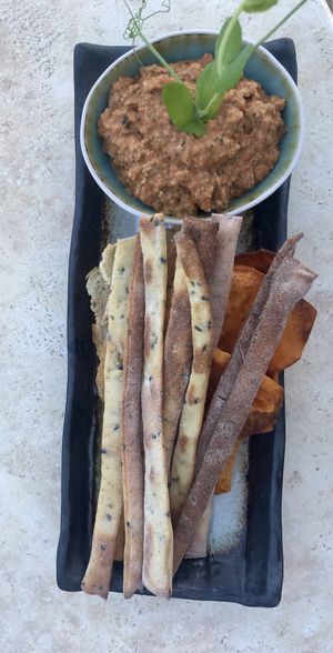 Starter: beetroot / chickpea humus  at Ku-Kuu in Kuressaare