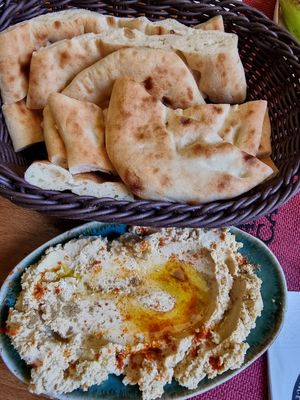 Hummus with pita (vegan) at Harab'be Cafe in Istanbul
