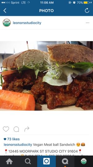Vegan meatball sandwich  at Leonor's Mexican Vegetarian Restaurant in Studio City