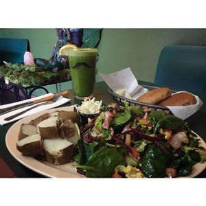 mountain Green salad with brown rice and vegan cheese on the side  at Leonor's Mexican Vegetarian Restaurant in Studio City