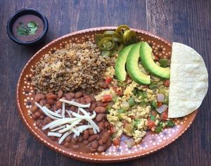 Vegan breakfast plate  at Leonor's Mexican Vegetarian Restaurant in Studio City
