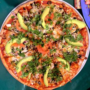 Vegan pizza  at Leonor's Mexican Vegetarian Restaurant in Studio City