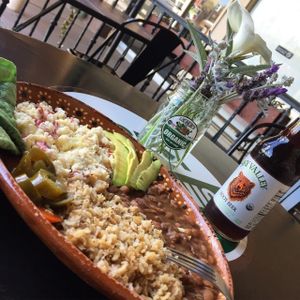vegan bacon tofu scramble breakfast plate at Leonor's Mexican Vegetarian Restaurant in Studio City