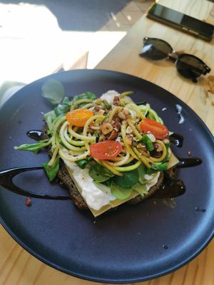 Tartine fromage frais et emmental at AmaZone Cafe in Moliets