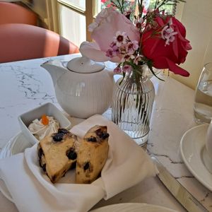 Blueberry Scones, Vegan Butter, Tea at The Huntington Rose Garden in San Marino