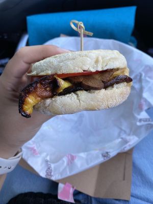 Bacon egg and cheese on muffin  at Bubbie's - Plant Burgers at Plant Food Lab in Washington