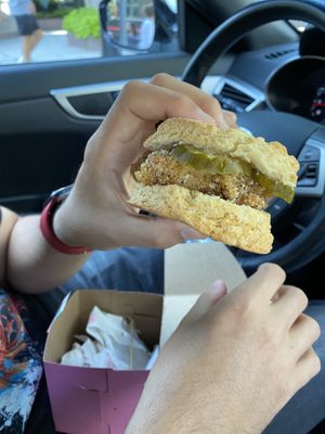Fried chicken breakfast sandwich  at Bubbie's - Plant Burgers at Plant Food Lab in Washington