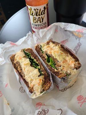 Ruben sandwich made with coleslaw instead of sauerkraut 🙁 at Bubbie's - Plant Burgers at Plant Food Lab in Washington