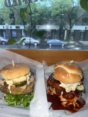 angry chickn on the right! i forgot what chris’s was but we finished both our sandwiches cleannnn. we were full before we finished. but we felt energized ever! not weighted down: at Bubbie's - Plant Burgers at Plant Food Lab in Washington