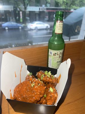 chicken nuggets tossed in buffalo ! next time we will get sauce on the side to preserve crispyness :) at Bubbie's - Plant Burgers at Plant Food Lab in Washington