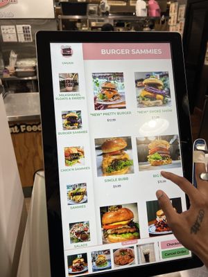 ordering menu when you come in you order from this screen. we love ALL vegan restaurants!! at Bubbie's - Plant Burgers at Plant Food Lab in Washington