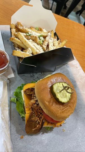 Burger + garlic fries  at Bubbie's - Plant Burgers at Plant Food Lab in Washington