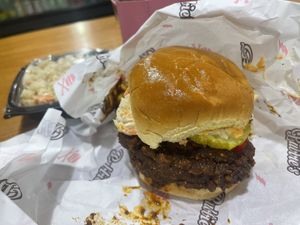 Hot chicken a bit too salty for me  at Bubbie's - Plant Burgers at Plant Food Lab in Washington