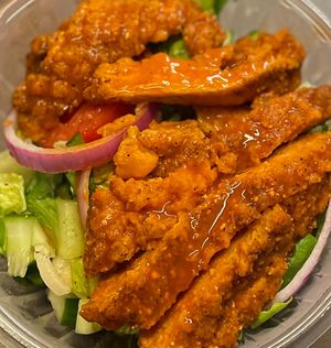 Buffalo Fried Chick'n Salad at Bubbie's - Plant Burgers at Plant Food Lab in Washington