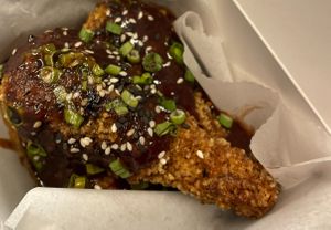Fried Drumsticks tossed in BBQ sauce at Bubbie's - Plant Burgers at Plant Food Lab in Washington