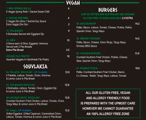 Vegan menu.  at Saki Souvlaki  in Cheltenham
