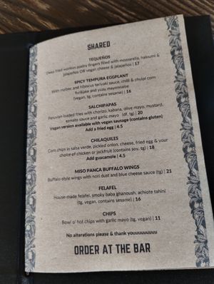 Menu at Mongrel in Milton