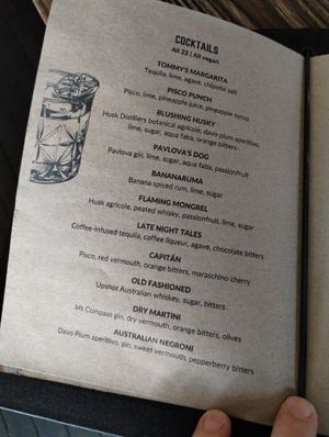 Drink menu at Mongrel in Milton
