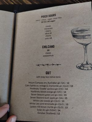 Drink menu at Mongrel in Milton
