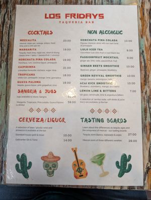Drinks menu April 2026 at Los Fridays in Daylesford