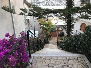 Beautiful flowers along the path at Onhezmi in Sarande