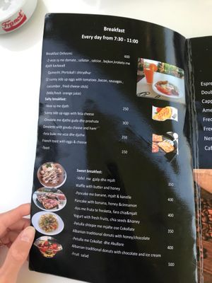 Menu page at Onhezmi in Sarande