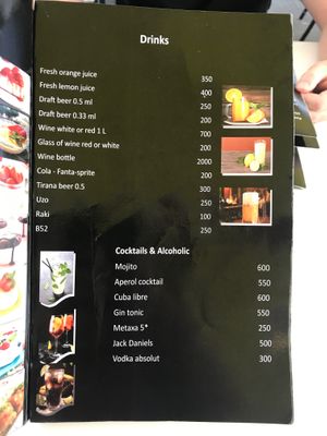 Menu at Onhezmi in Sarande