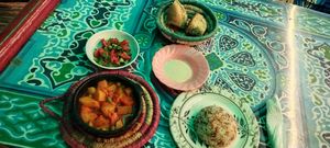 Vegetable Tagine with Rice, Tahini, Salad and Bread at Nubian Dreams in Aswan