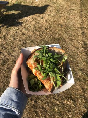 Kimchi sourdough toastie (£8, it was sliced in half but I can’t get over the size omg) with ketchup😻  at Soy Ahoy in Bristol